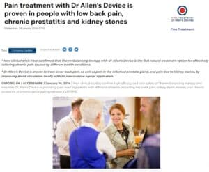 Pain treatment with Dr Allen’s Device is proven in people with low back pain, chronic prostatitis and kidney stones