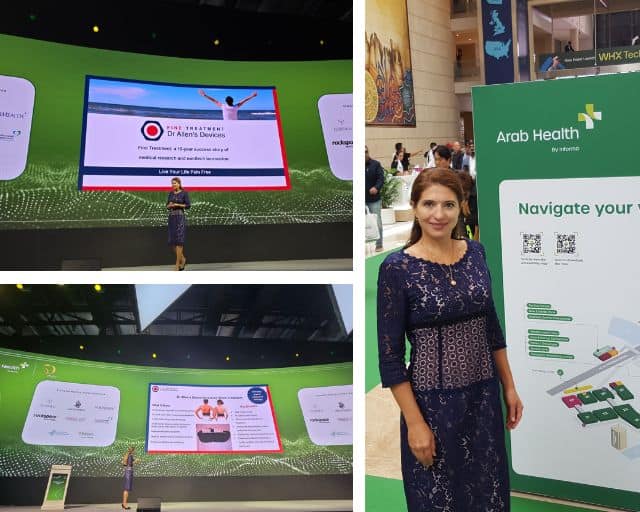 Fine Treatment's presentation about Thermobalancing therapy and Dr Allen's Devices at Arab Health Expo & Conference 2025.